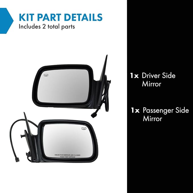 Driver and Passenger Side Mirror Assembly Set Power Heated Textured Non Foldaway Black Compatible with 1996-1998 Jeep Grand Cherokee