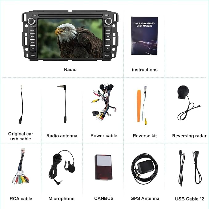 Car Radio for Chevrolet Chevy Silverado GMC Sierra Yukon 2007-2013 Android 13 GPS Navigation 2GB+32GB with 7 inch Touch Screen CarPlay Android Auto Bluetooth SWC