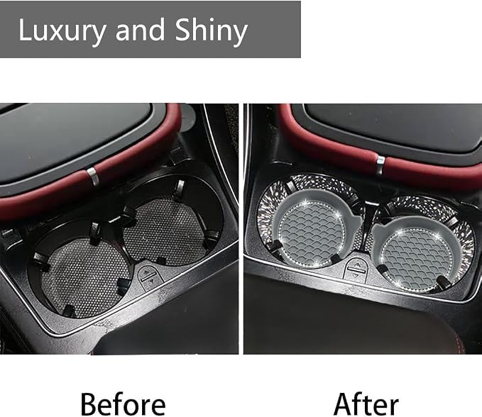 4PCS Bling Car Coasters, Non-Slip Insert Water Bottle Holder Pads, Bling Crystal Rhinestone Dustproof Automotive Interior Accessories, Universal for Vehicles, Trucks, RVs (4 pcs, Gray)