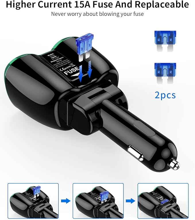 [2026 Upgraded] Cigarette Lighter Splitter, 180W 2-Socket Cigarette Lighter Adapter with Dual QC3.0 and 20W PD USB C Car Charger Splitter for GPS/Dash Cam/Laptop/iPad/iPhone 17/16/15/14/13/12