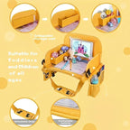 Kids Travel Tray for Toddler Car Seat, Toddler Gift for Boy | Road Trip Essentials Accessories Lap Tray, 16.5 x 13 inch, iPad Holder Stand, Storage Pockets, Snack Compartment, Yellow