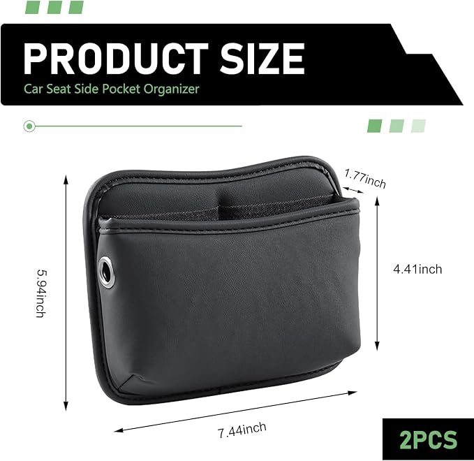 2 PCS Car Seat Side Storage Pocket, PU Leather Multifunctional Car Interior Organizer Bag for Phone Keys Sunglasses Wallet Holder, Universal for Cars Seat Door Console (Black)