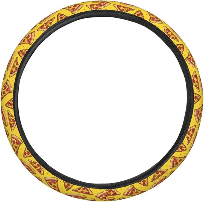 Funny Food Cartoon Pizzas Steering Wheel Covers Anti-Slip Elasticity Car Accessories Steering Wheel Protector Universal 15 Inch for Cars SUV Vehicle Truck