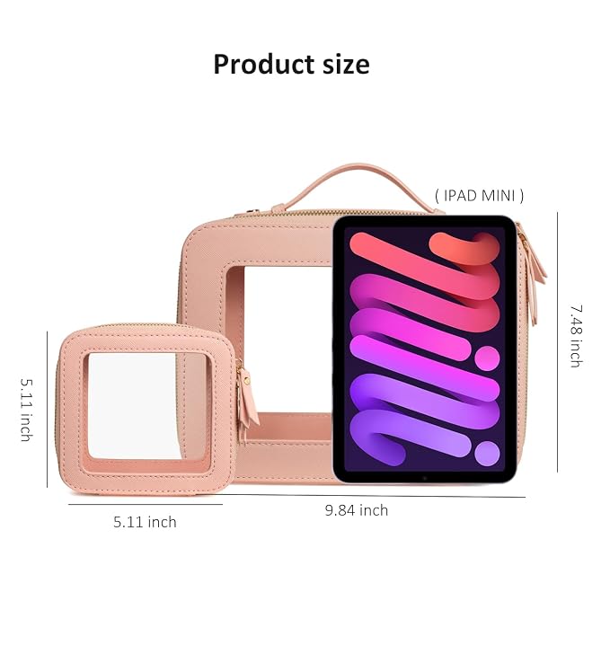 Clear Makeup Bag, Travel Toiletry Cosmetic Bag Case Portable Clear Makeup Organizer Transparent Storage Bag Fit Carry-on Travel Car Accessories for Women Men (Large-Pink)