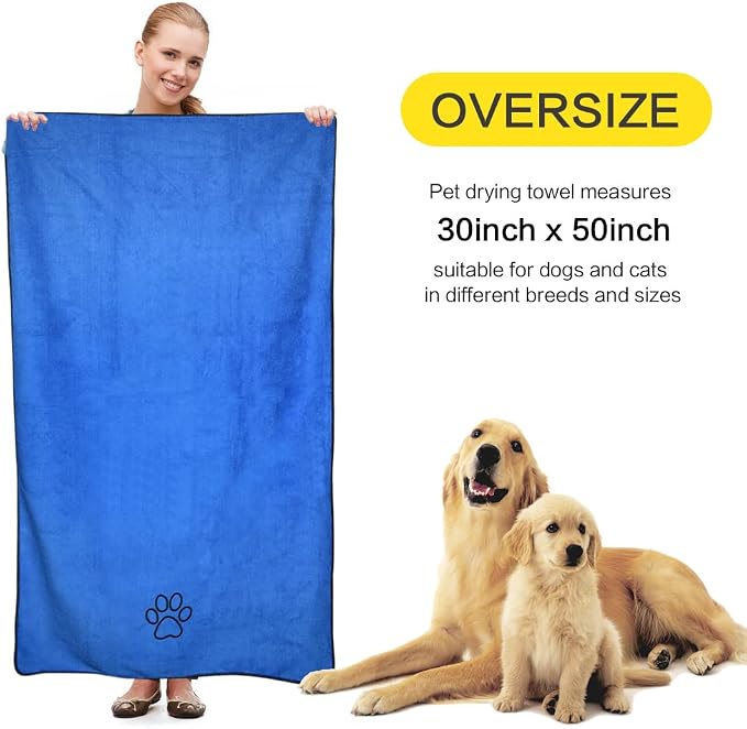 Dog Towel Super Absorbent Pet Bath Towel Microfiber Dog Drying Towel for Small, Medium, Large Dogs and Cats 30inch x 50inch Dark-Blue