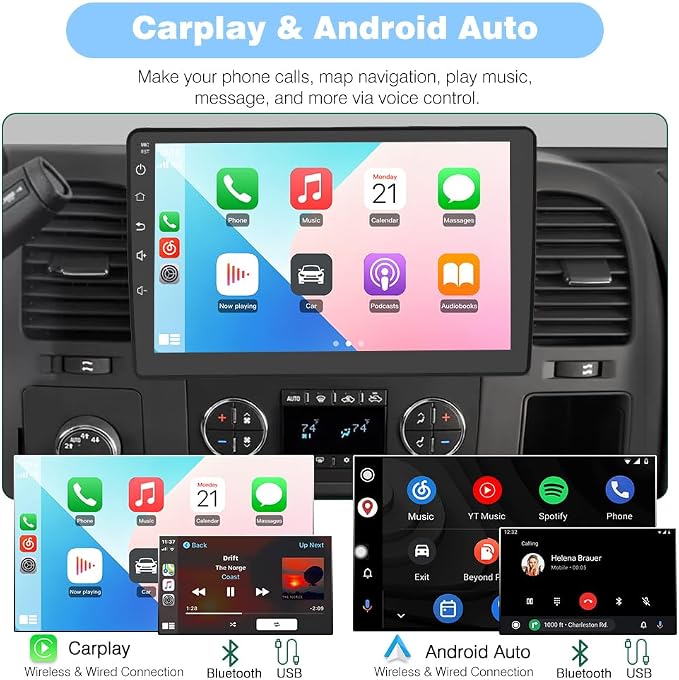 Car Radio Stereo for Chevy Chevrolet Silverado 2007 2008 2009 2010 2011 2012 2013 GMC Sierra Yukon with Wireless CarPlay Android Auto Bluetooth Backup Camera
