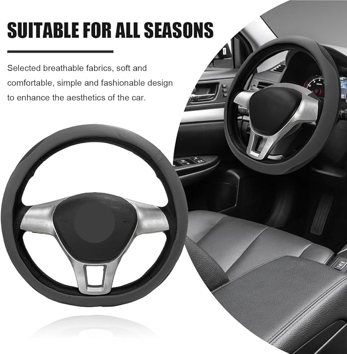 Car Steering Wheel Cover, Leather Breathable Ice Silk Auto Wheel Wrap with Anti-Slip Lining, Scratch-Resistant Elastic Protector Fit for 14.5-15 Inch Steering Wheels (Gray)