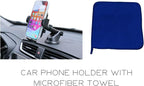 Dashboard Car Phone Holder Mount with Microfiber Cleaning Towel - 360 Rotation Suction Cup Cellphone Mount for Windshield & Vent - Universal & Hands Free Cell Phone Holders for Your Car - Black