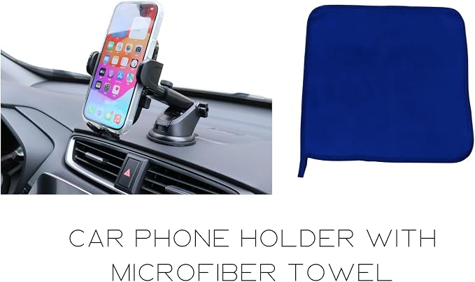 Dashboard Car Phone Holder Mount with Microfiber Cleaning Towel - 360 Rotation Suction Cup Cellphone Mount for Windshield & Vent - Universal & Hands Free Cell Phone Holders for Your Car - Black