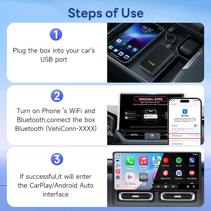 5.0 Wireless CarPlay/Android Auto Adapter USB for Factory Wired Cars (Model Year: 2015 to 2026), Convert Wired Apple CarPlay & Android Auto to Wireless Dongle, Fit in-Dash Navigation