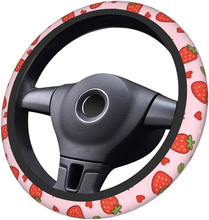 Strawberry Steering Wheel Cover Universal 14.5-15 Inch Non-Slip Strawberry Car Accessories