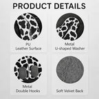 Cute Cow Car Seat Back Storage Headrest Hooks for Purses & Bags – 2PCS PU Leather Dual Metal Hooks, Backseat Organizer Accessories