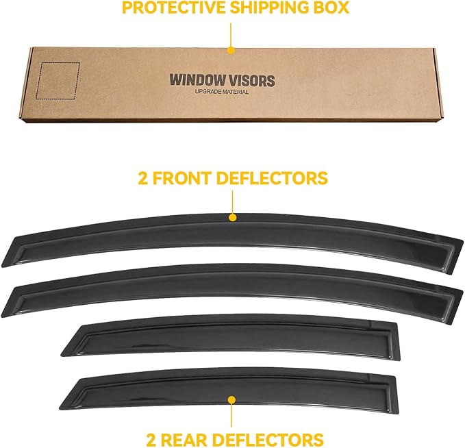 Window Visor for Toyota Prius 2010-2015, Out-Channel Rain Guards Shields Vent Deflector Shade Wind Dark Smoke 2011 2012 2013 2014, Tape-On Outside-Mount, 4PCS