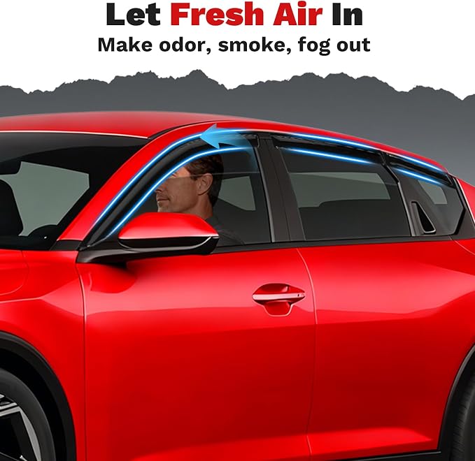 K4 Rain Guards - Window Visors for KIA K4 2025 2026, Outside-Mount Tape-On Side Window Wind Deflectors for Kia K4 Accessories, Vent Visors Shades Rainproof Black 6PCS