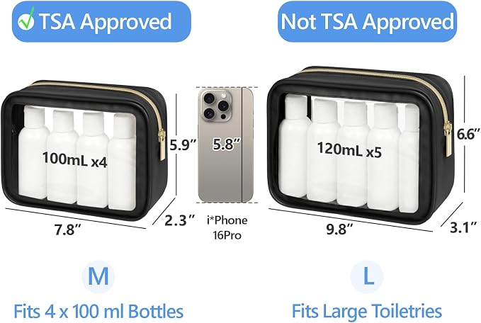 Clear Makeup Bag - TSA Approved Toiletry Bag for Carry-on & Checked Luggage, Water Resistant Car Storage Organizer with Reinforced Seams