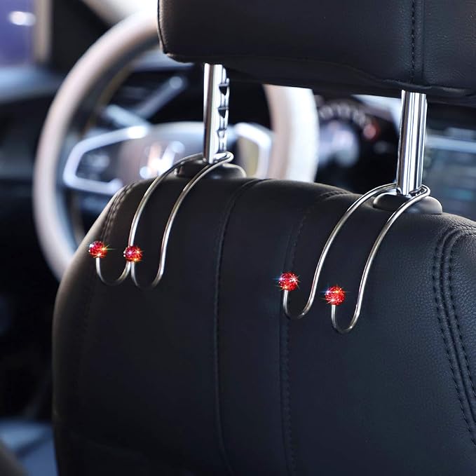 Auto Hooks Bling Car Hangers Organizer Seat Headrest Hooks Strong and Durable Backseat Hanger Storage Universal for SUV Truck Vehicle 2 Pack (Red)