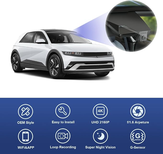 4K Dash Cam Suitable for Hyundai Ioniq 5 2025-2026 (with 7 Vents/HD2-Ni000) & 2025 Ioniq 5 N, OEM Factory Look, UHD 2160P Video, WiFi & APP, Loop Recording, G-Sensor, Plug & Play, 64GB Card