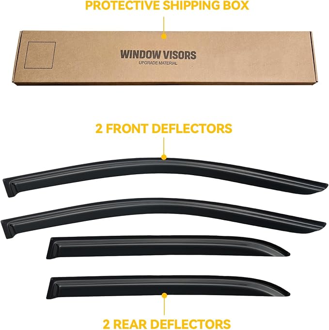 Window Visor for 2003-2007 Honda Accord, Out-Channel Rain Guards Shields Vent Deflector Shade Wind Dark Smoke 2004 2005 2006 03 04 05 06 07, Tape-On Outside-Mount, 4PCS