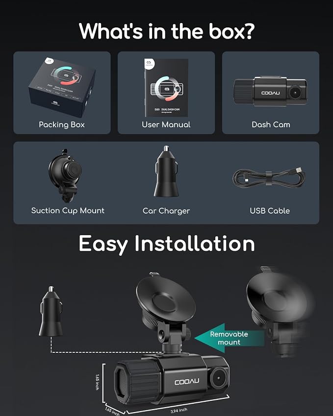 Dual Dash Cam 2.5K+1080P, Dash Cam Front and Inside, Built-in GPS and WI-FI, Dash Camera for Cars, Perfect for Uber and Taxi Drivers, Night Vision, Accident Record, 24Hr Parking Mode