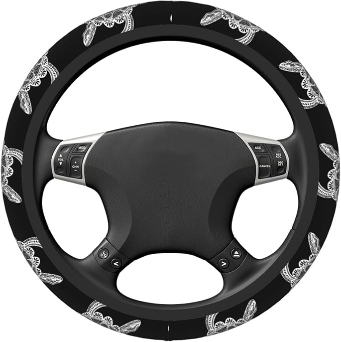 Elastic Sea Turtle Car Steering Wheel Cover Protector Upgrade Thicken,Mandala Black,Anti Slip Stretchy Soft Car Accessories Interior Decor for Diverse Cars Truck SUV for Men Women Universal 15 Inch