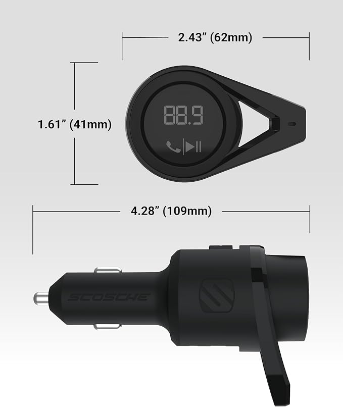 BTFM9 FM Bluetooth Transmitter Car, Dual 12W USB-C and USB-A Charging Ports, Fast Type C Car Charger, Wireless Radio Bluetooth Adapter, Hands-Free Kit for Calls, Siri and Google Assistant
