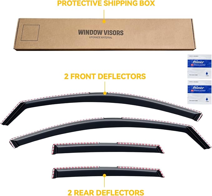 in-Channel Rain Guards for Volkswagen (VW) Jetta 2019-2026, Window Visor Shields Vent Deflector Shade Wind Dark Smoke 2020 2021 2022 2023 2024 2025 19 20 21 22 23 24 25 26, Tape-On Inside-Mount, 4PCS