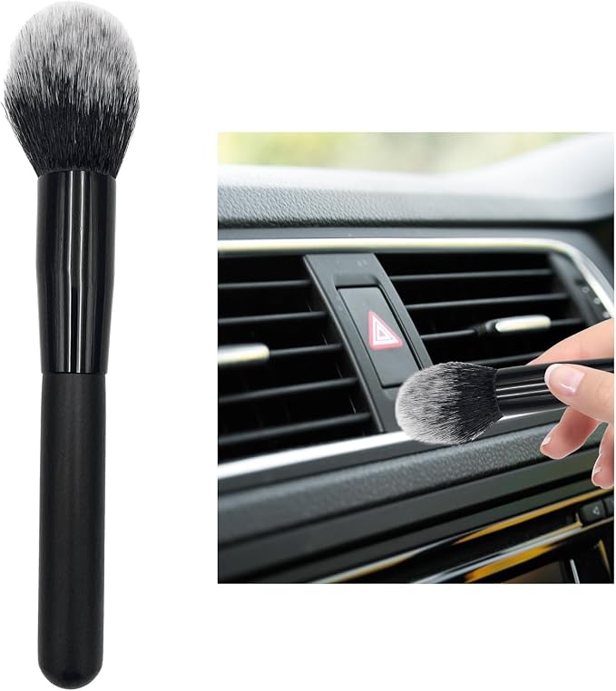 Car Detailing Brush, Curved Soft Bristles Auto Removal Dust Collectors, Universal Vehicle Dashboard, Air Conditioner Vents etc Interior Cleaning Tool Accessory (Long-Black/White)