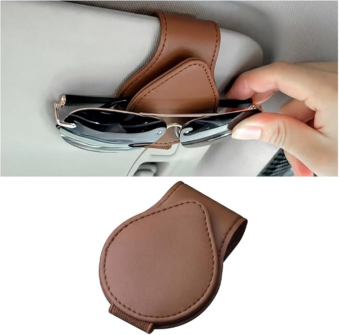 Car Visor Sunglasses Holder, Magnetic Vehicle Sun Visor Eyeglasses Hanger Ticket Card Holder Clip, Auto Interior Sunvisor Glasses Mounter Organizer, Universal for Vehicles (Brown)