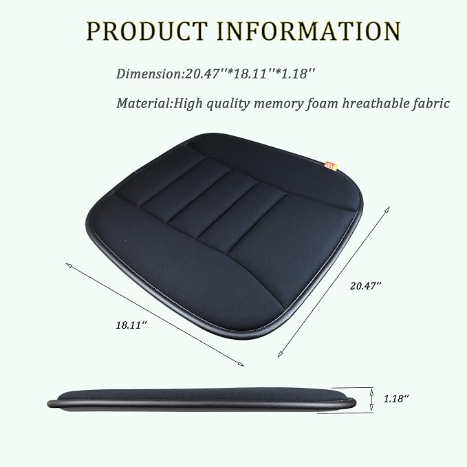 Car Seat Cushion Pad for Driving, Chair Cushion for Office/Truck with Memory Foam, Seat Cushion Comfortable and Durable Black | Memory Foam, For Driving, For Office/Truck, Comfortable and Durable