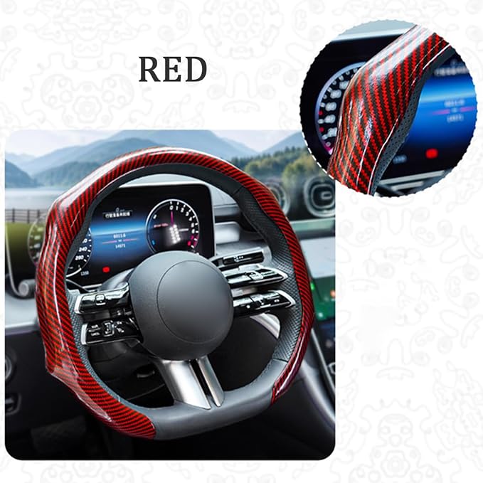 Car Steering Wheel Cover with Comfort Grip, 14.5-15" Carbon Fiber Laser Non-Slip Steering Wheel Protector, Cool Stylish Auto Interior Decor Accessories, Universal for Van SUV Sedan (Red)