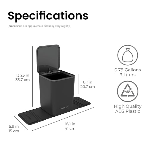 Mini Car Trash Can with Press Lid, 3L / 0.79 Gallon Small Garbage Bin, Foldable Leak-Resistant Design with Weighted Non-Slip Base for Car Floor & Center Console (Black)