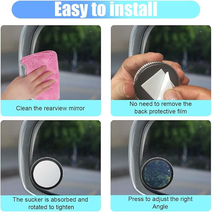 2PCS Automotive Rearview Mirror Blind Spot Mirrors - 2'' 360° Adjustable Bling Rhinestone Car Side View Mirror with Frame - HD Glass Round Wide View Angle Convex Mirrors for Car SUV Truck (White)