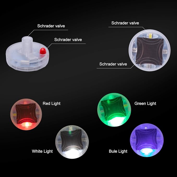 Car Tire Wheel Lights, 4Pcs Air Valve, Solar Valve Cap with Motion Sensors Colorful Flashing LED Light Gas Nozzle for Bicycle Motorcycles