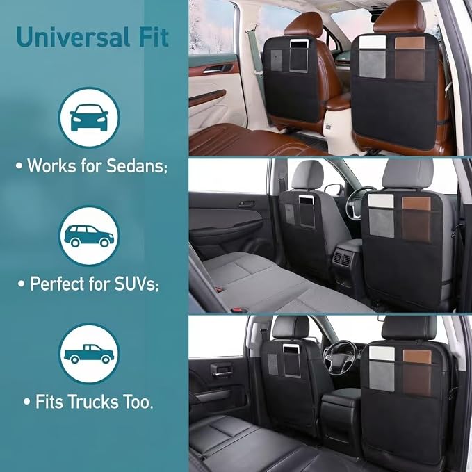 2 Pack Leather Car Seat Protector - Thick Back Seat Cover for Kids, Kick Mats with Storage Pockets, Protects from Scratches, Spills & Shoes (Easy Clean) (2 Pack 23x17in)