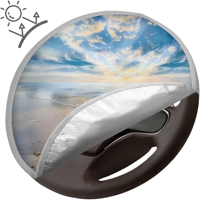 Beach Theme Steering Wheel Cover Sun Shade 17 inch Anti-Heat Steering Wheel Sunshade Cover Universal Auto Accessories Interior Reflective Sunlight Heat Universal Fit Most Vehicles SUV Trucks