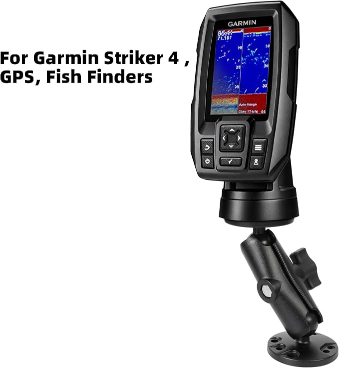 Aluminum Kayak 1" Ball Mount for Garmin Striker 4 / Plus 4 / Vivid 4cv, Fish Finder Mount with Round Plates & T-Bolt Track Base, Medium Arm Marine Electronic Holder Compatible with Lowrance, Raymarine