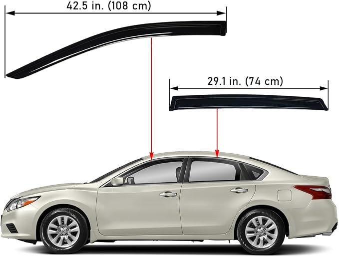 Extra Durable Outside-Mount Auto Vent Window Visor, Fits 2013-2018 Nissan Altima (Sedan), UV Protection Rain Guard, Original Wind Deflector, No-Drill Easy Install, Dark Smoke, 4-Pcs