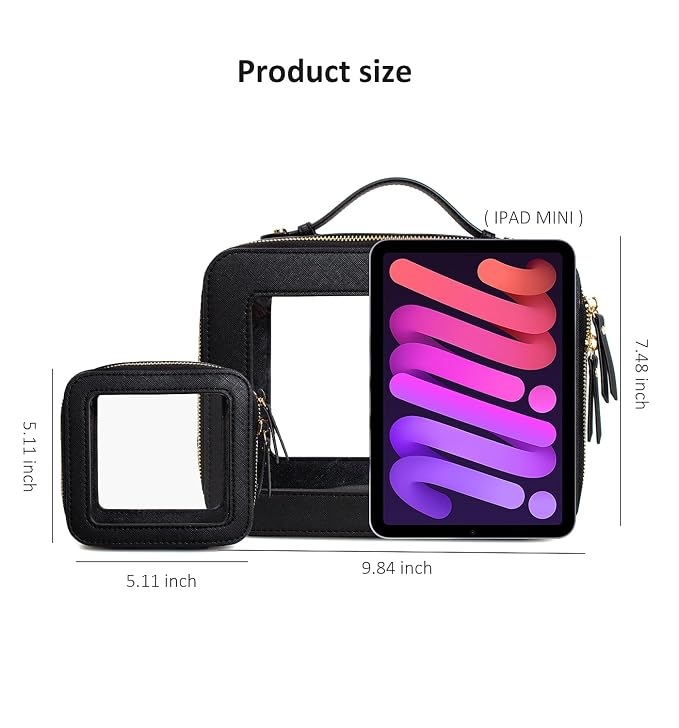 Clear Makeup Bags, TSA Approved Toiletry Bag with Zipper, Clear Makeup Organizer Large Fit Carry-on Travel Essentials,Clear Cosmetic Bags for Women Men (Large-Black)