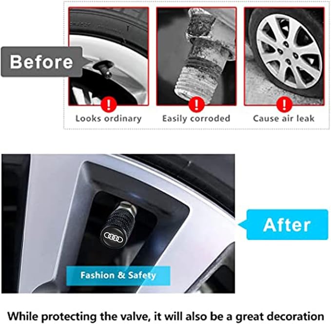 Car Tire Valve Stem Caps for Automobiles,Dust Caps Compatible with Audi A1 A3 RS3 A4 A5 A6 A7 RS7 A8 Q3 Q5 Q7 R8 S Series Car Tires，Alloy Leak-Proof Valve Cover