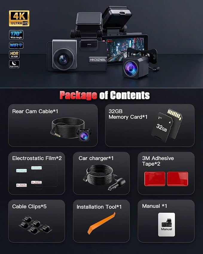 Dash Cam Front and Rear, 4K Ultra HD,5G Wi-Fi,24H Parking Mode | Road Rage Witness Blind Spot Guard, Hit-and-Run Catcher, Scam Defense,3.69in IPS LCD,Built-in GPS Logger, Dual HDR - Charcoal