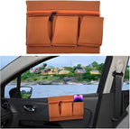 Mandark Car Window Armrest Storage Box, Leather Vehicle Side Door Organizer with Multiple Pockets, Comfortable Automotive Arm Elbow Rest Pad Bag Accessories, Universal for Most Cars (Brown)