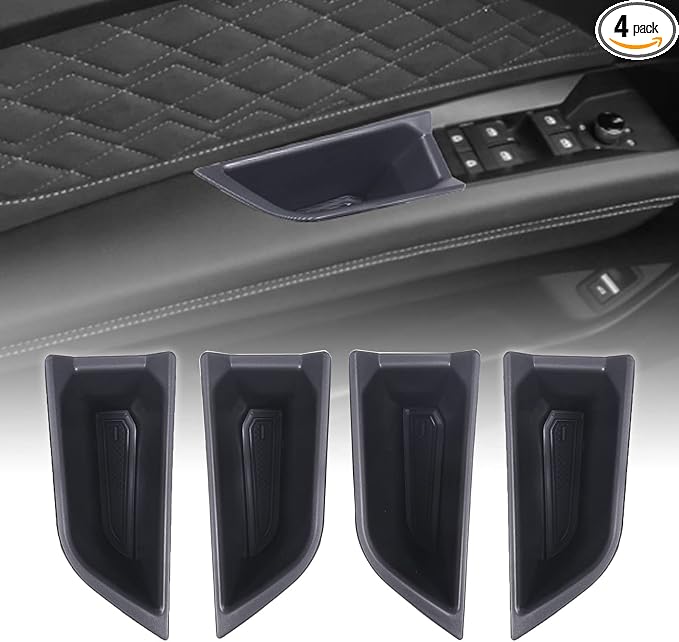 Front Rear Door Side Storage Box Compatible with Audi Q4 E-Tron 2022 2023 2024 2025, 4PCS Car Door Side Armrest Grab Handle Groove Storage Organizer Tray Pocket Slot Mat Insert Accessories
