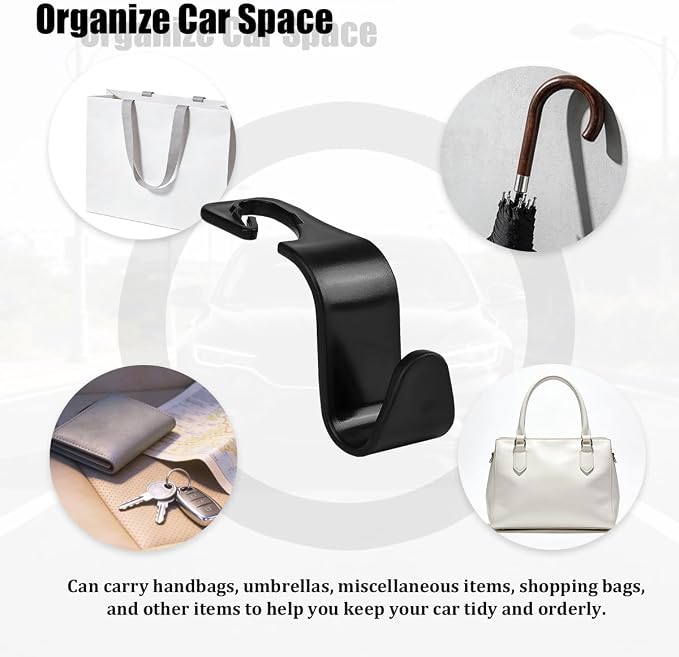 Car Seat Headrest Hook, 4PCS Vehicle Seat Back Hanger Storage Organizer for Handbag Purse Coat, Auto Interior Headrest Hook, Universal for SUV Automobile Truck (Black)