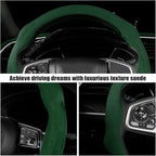 Mandark Car Steering Wheel Cover, Suede Sport Vehicle Steer Wheel Protector Fitting 15 Inch, Non-Slip Comfortable Automotive Interior Decoration Accessories, Universal for Most Cars (Black Green)