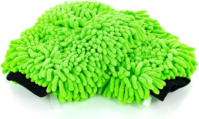 Premium Chenille Microfiber Knobby Wash Mitts - Perfect for Car Washing and Detailing; Scratch-Free, Lint-Free, Double-Sided, Plush, and Absorbent; Lime Green (2-Pack)