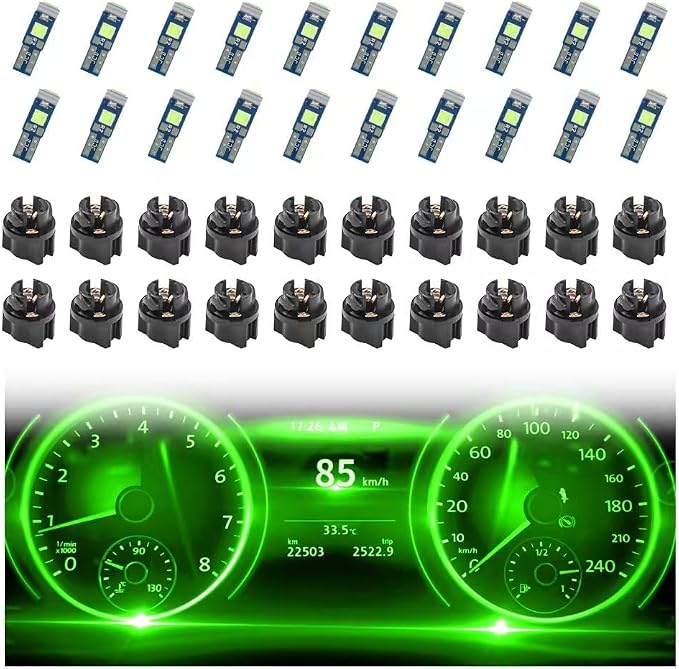 20PCS Car LED Dash Lights - Super Bright Instrument Cluster Light Bulbs with T5 37 74 LED Bulbs & Twist Lock Socket - Universal 12V L-ED Lights for Car Interior Accessories (Green)