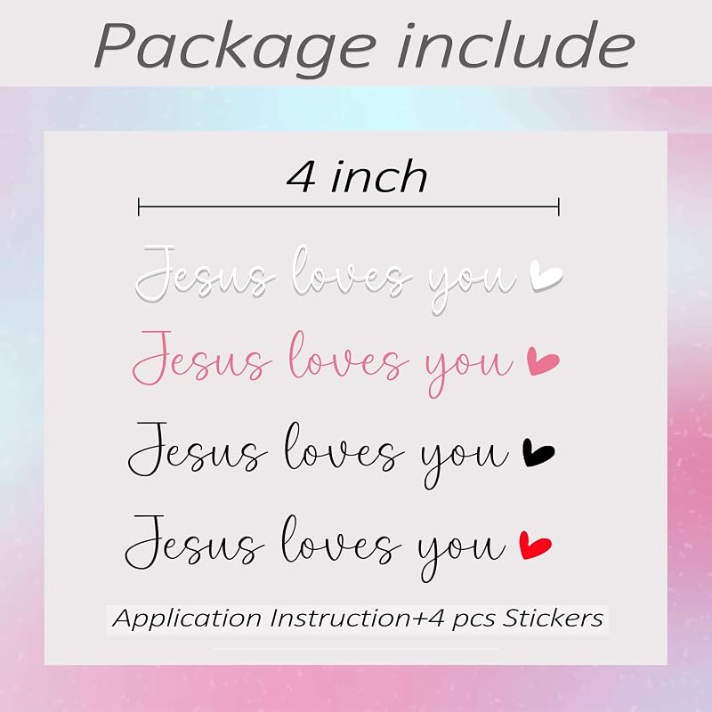 4 x Jesus Loves You Rearview Mirror Decal,Car Stickers For Women,Automotive Rear View Mirror Sticker,Jesus Car Window Decal,Vanity Mirror Decal,Car Accessory Interior,Water Bottle Tumblers Sticker