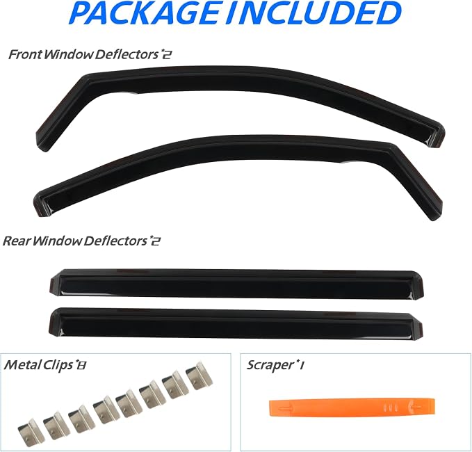 4PCS in Channel Rain Guards for 2008-2023 Dodge Grand Caravan, 2008-2016 Chrysler Town Country, 2009-2012 Volkswagen (VW) Routan, Vent Window Visors Shade, Window Deflectors