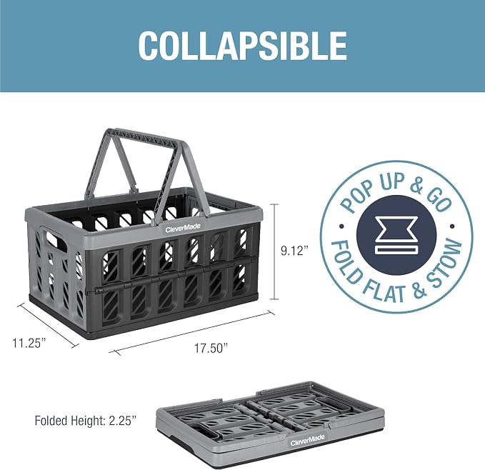 Eco Collapsible Shopping Basket with Handles, 24L Stone, 3 Pack