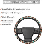 Car Steering Wheel Cover, 15 Inch Soft Breathable Steering Wheel Protector for Women Men, Universal Fit for SUV Sedan Van Truck, Aztec Horse Cowboy Cactus